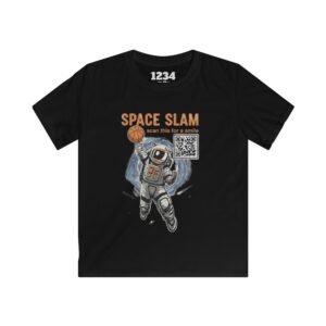 Kids Tee — "Space Slam" Astronaut Basketball Graphic Tee (Scan This for a Smile)